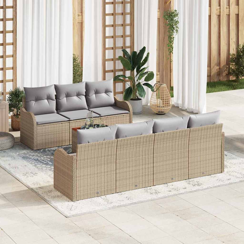 Garten-Sofa-Set 8 pcs Beige Poly Rattan