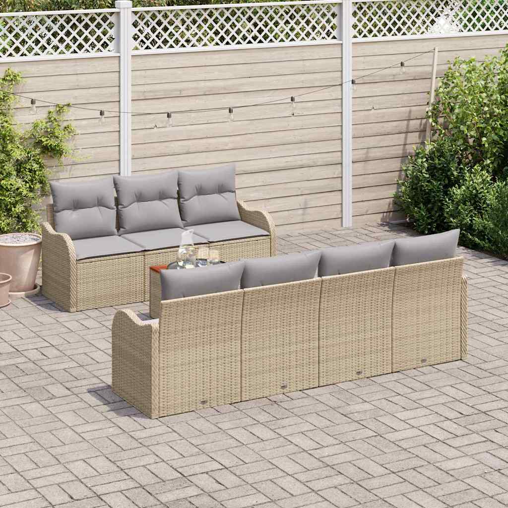 Garten-Sofa-Set 8 pcs Beige Poly Rattan