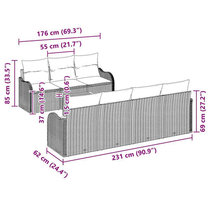 Garten-Sofa-Set 8 pcs Schwarz Poly Rattan