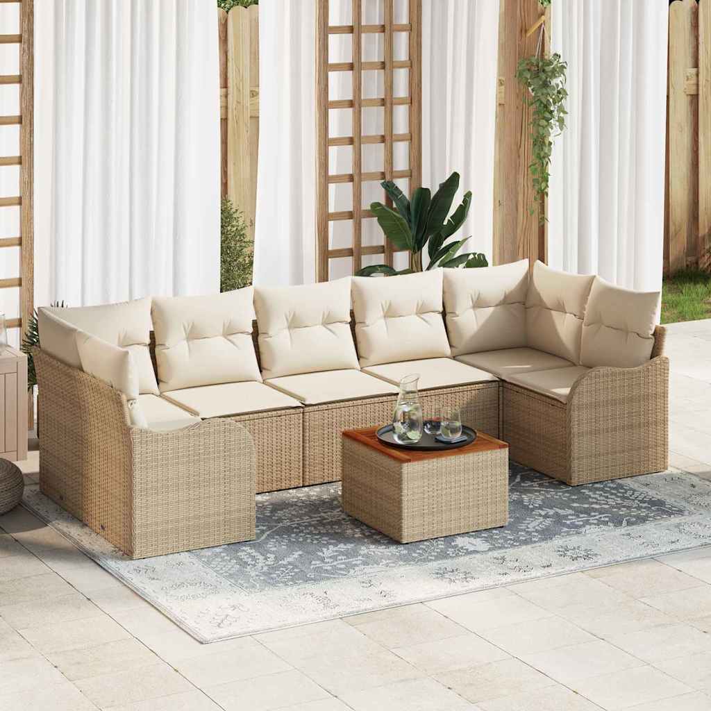 Garten-Sofa-Set 8 pcs Beige Poly Rattan