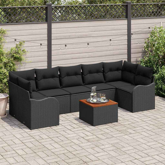 Garten-Sofa-Set 8 pcs Schwarz Poly Rattan