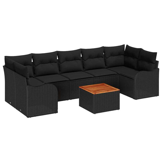 Garten-Sofa-Set 8 pcs Schwarz Poly Rattan