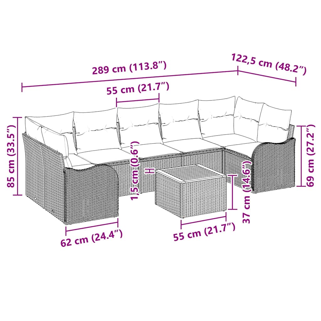 Garten-Sofa-Set 8 pcs Schwarz Poly Rattan