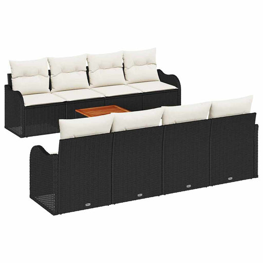 Garten-Sofa-Set 9 pcs Schwarz Poly Rattan