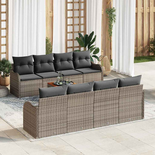 Garten-Sofa-Set 9 pcs Grau Poly Rattan