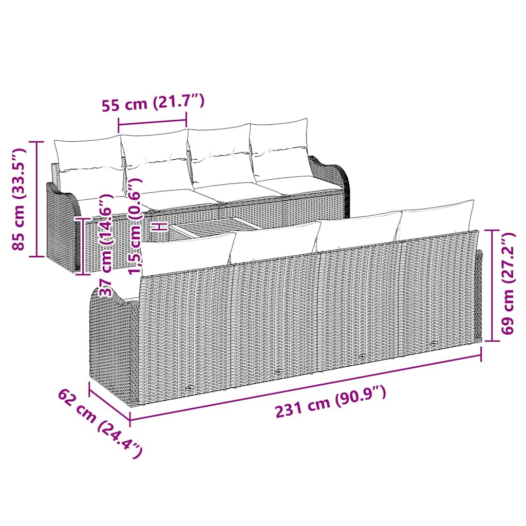 Garten-Sofa-Set 9 pcs Beige Poly Rattan