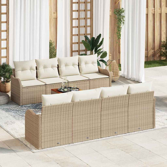 Garten-Sofa-Set 9 pcs Beige Poly Rattan