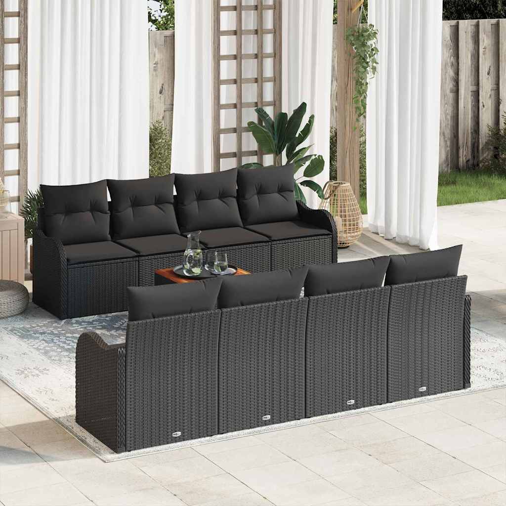 Garten-Sofa-Set 9 pcs Schwarz Poly Rattan