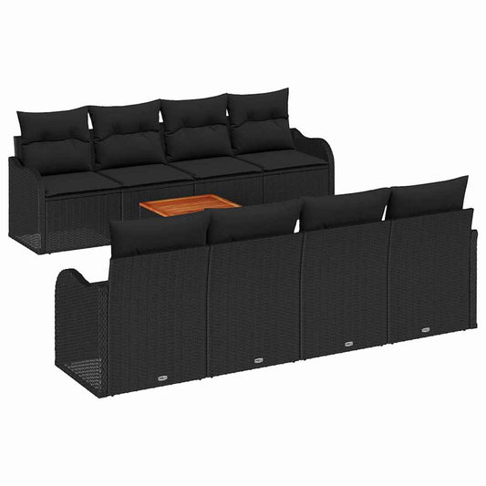 Garten-Sofa-Set 9 pcs Schwarz Poly Rattan