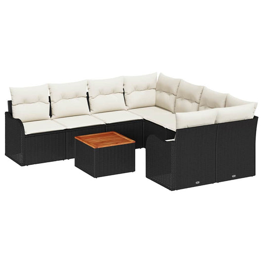 Garten-Sofa-Set 9 pcs Schwarz Poly Rattan