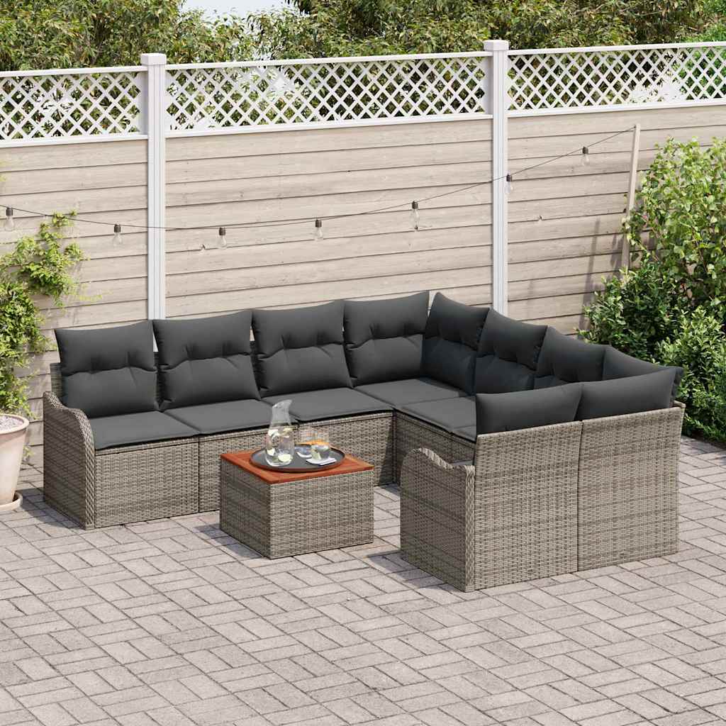 Garten-Sofa-Set 9 pcs Grau Poly Rattan