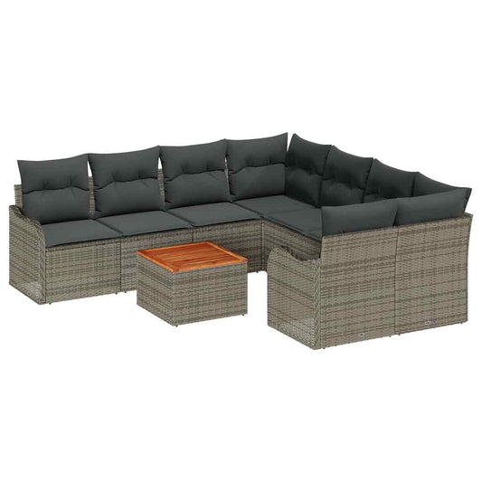 Garten-Sofa-Set 9 pcs Grau Poly Rattan