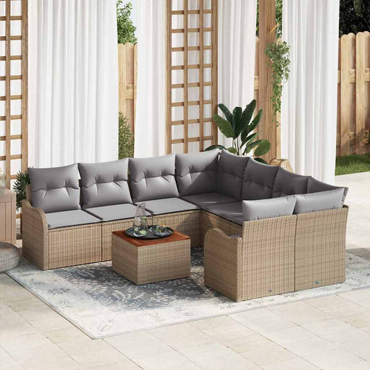 Garten-Sofa-Set 9 pcs Beige Poly Rattan