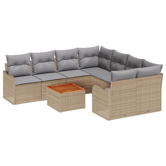 Garten-Sofa-Set 9 pcs Beige Poly Rattan