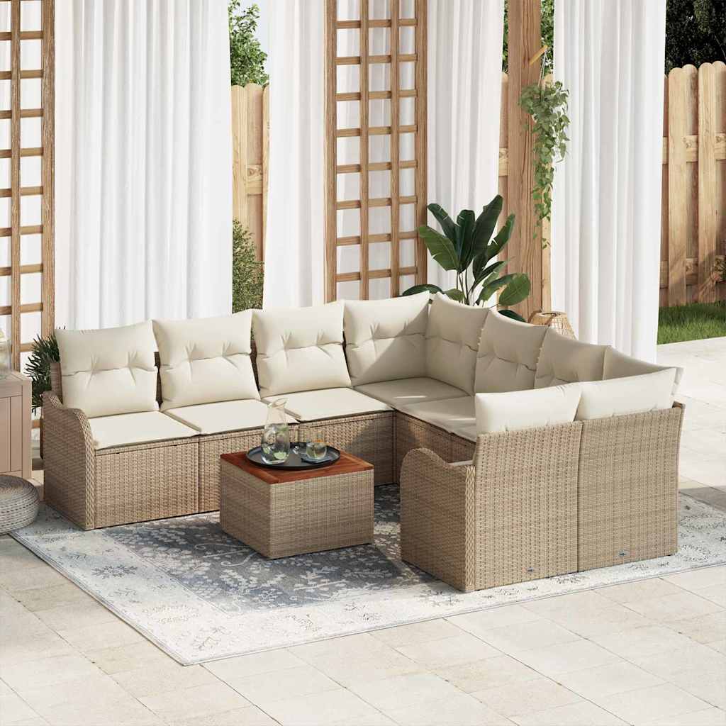 Garten-Sofa-Set 9 pcs Beige Poly Rattan