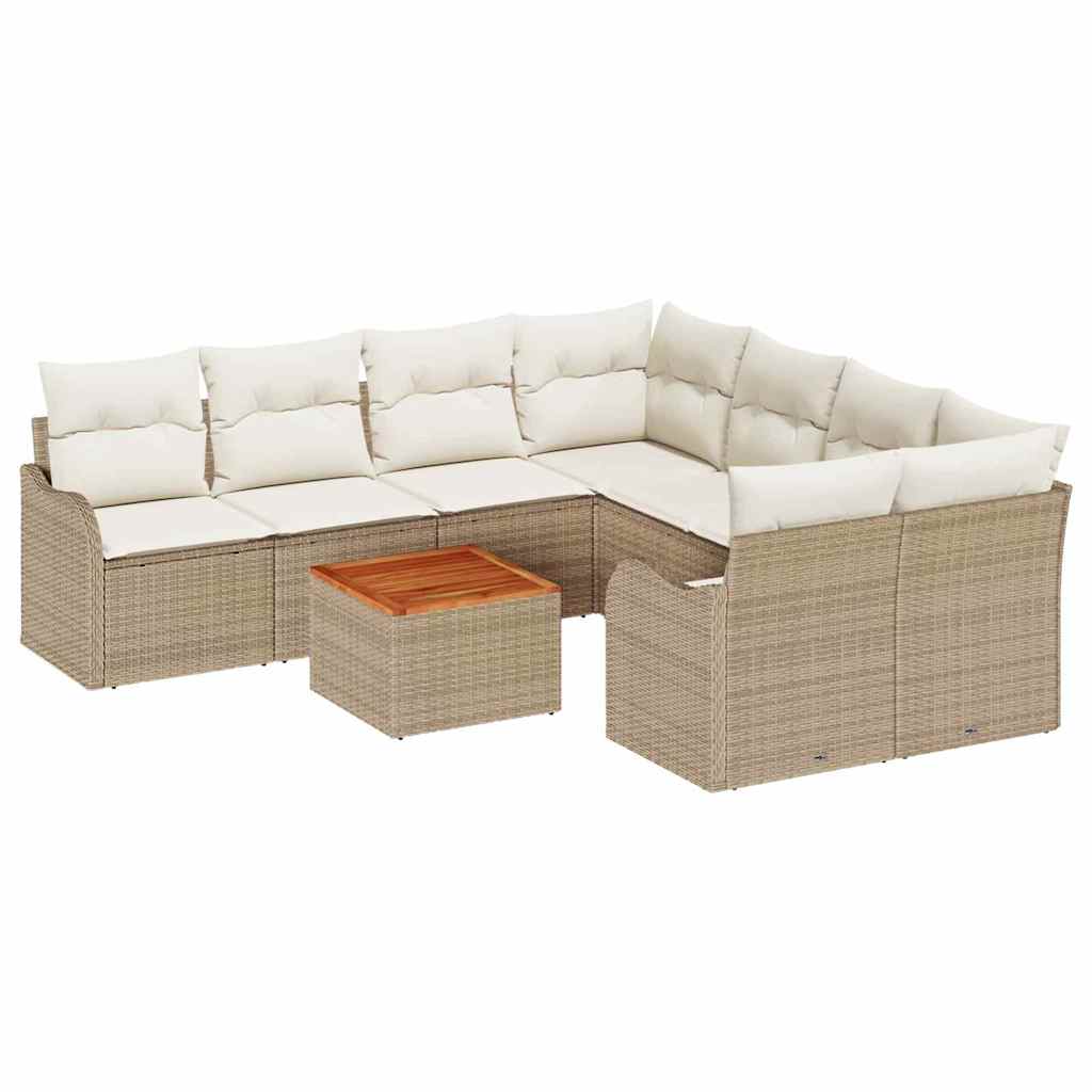 Garten-Sofa-Set 9 pcs Beige Poly Rattan