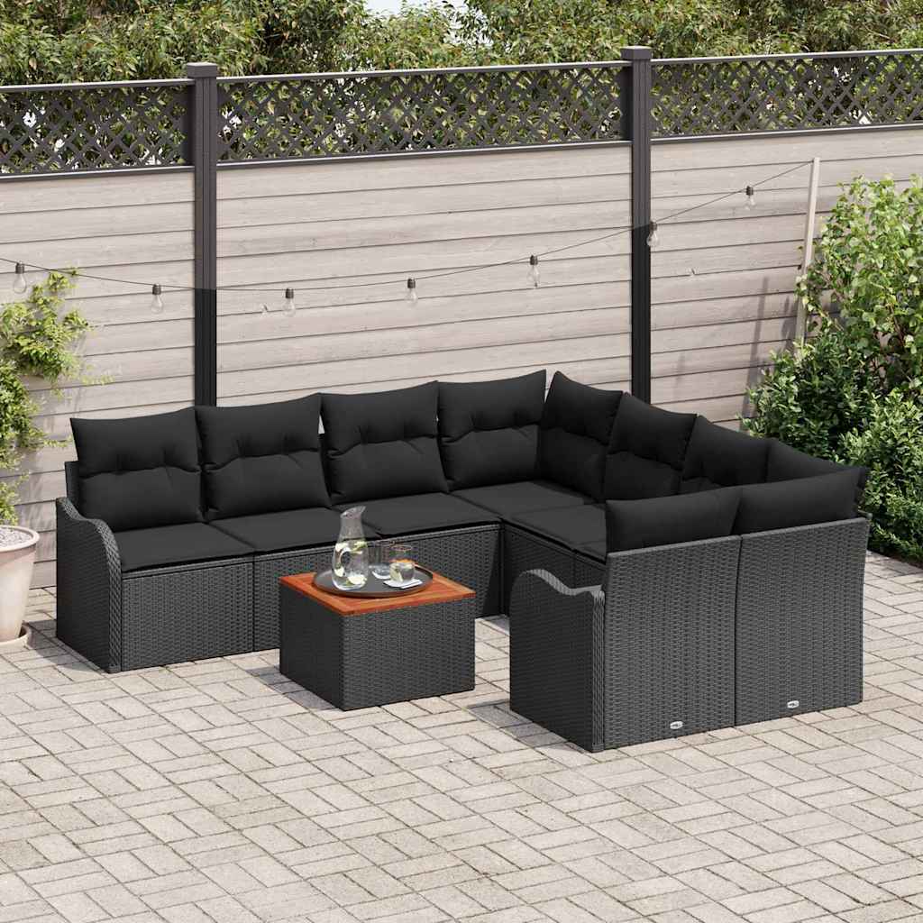 Garten-Sofa-Set 9 pcs Schwarz Poly Rattan