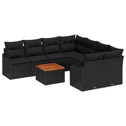 Garten-Sofa-Set 9 pcs Schwarz Poly Rattan