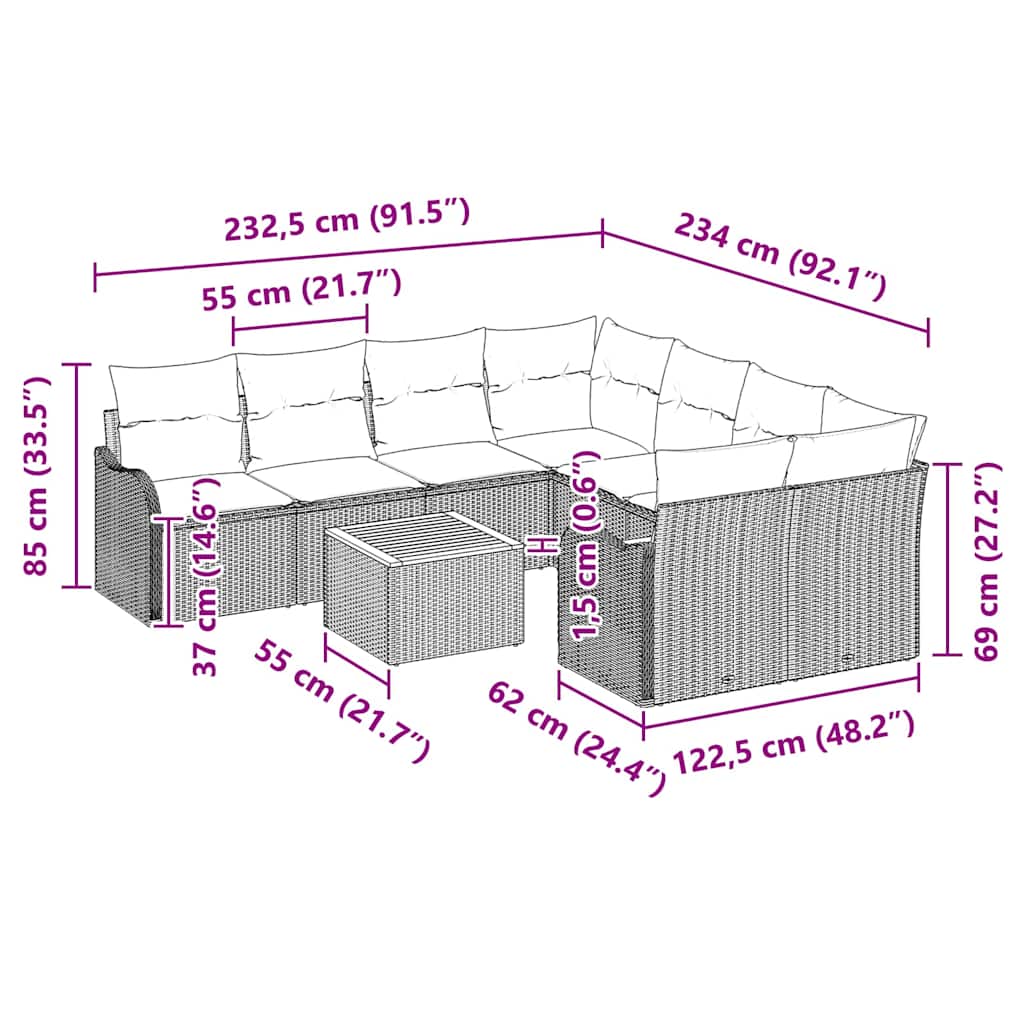 Garten-Sofa-Set 9 pcs Schwarz Poly Rattan