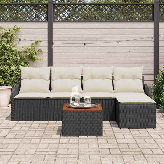 Garten-Sofa-Set 6 pcs Schwarz Poly Rattan