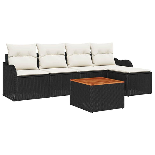 Garten-Sofa-Set 6 pcs Schwarz Poly Rattan