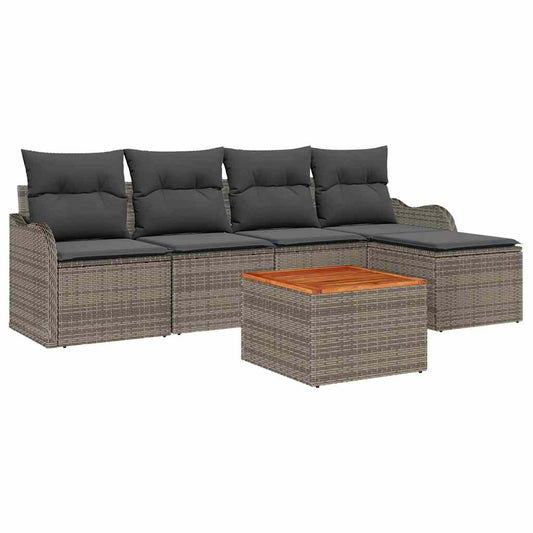 Garten-Sofa-Set 6 pcs Grau Poly Rattan