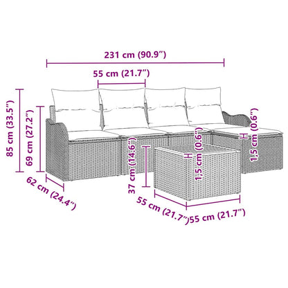 Garten-Sofa-Set 6 pcs Grau Poly Rattan