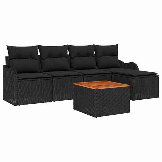 Garten-Sofa-Set 6 pcs Schwarz Poly Rattan