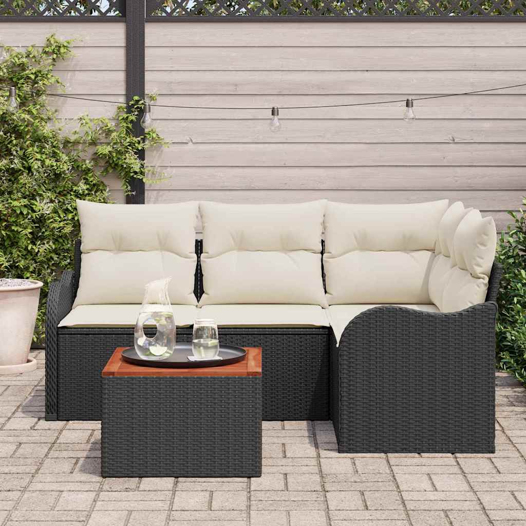 Garten-Sofa-Set 5 pcs Schwarz Poly Rattan