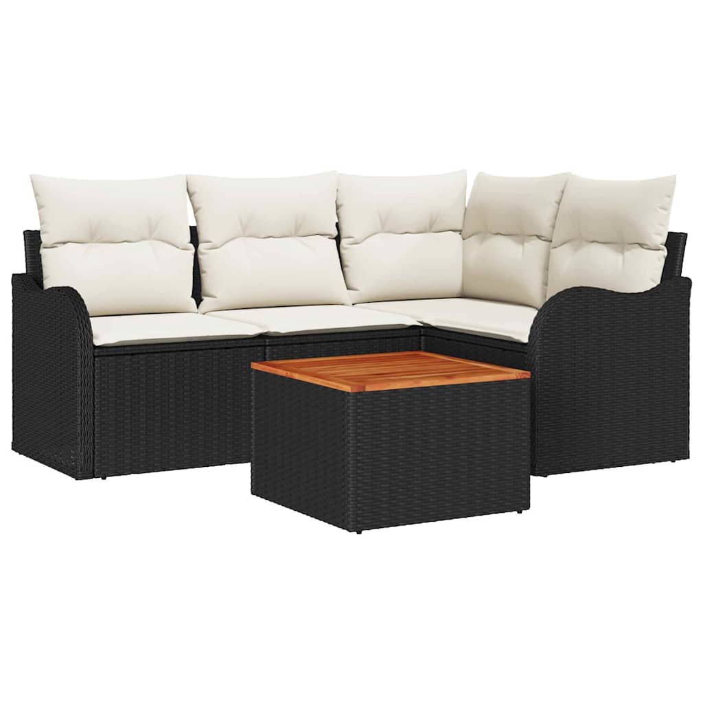 Garten-Sofa-Set 5 pcs Schwarz Poly Rattan