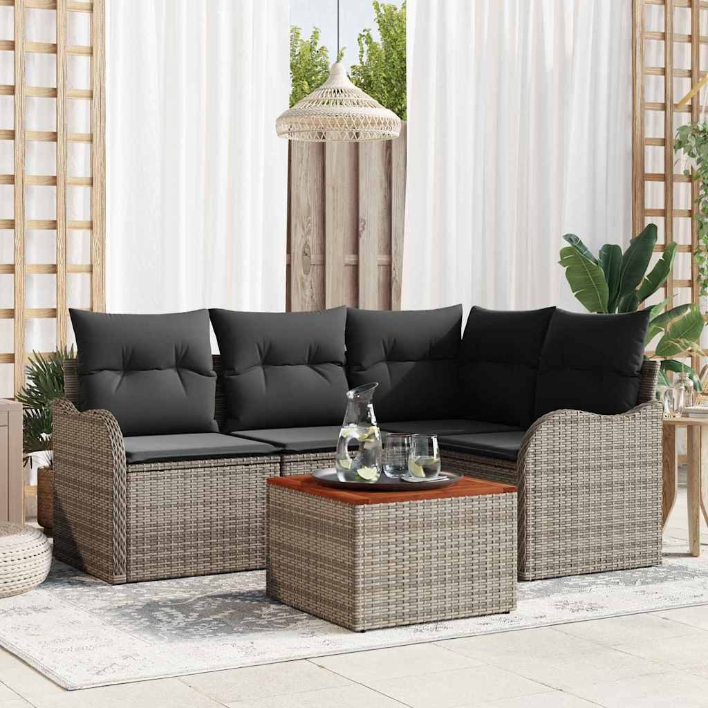 Garten-Sofa-Set 5 pcs Grau Poly Rattan