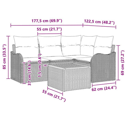 Garten-Sofa-Set 5 pcs Grau Poly Rattan