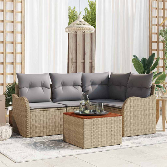 Garten-Sofa-Set 5 pcs Beige Poly Rattan
