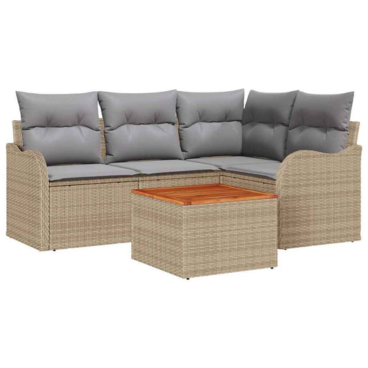 Garten-Sofa-Set 5 pcs Beige Poly Rattan