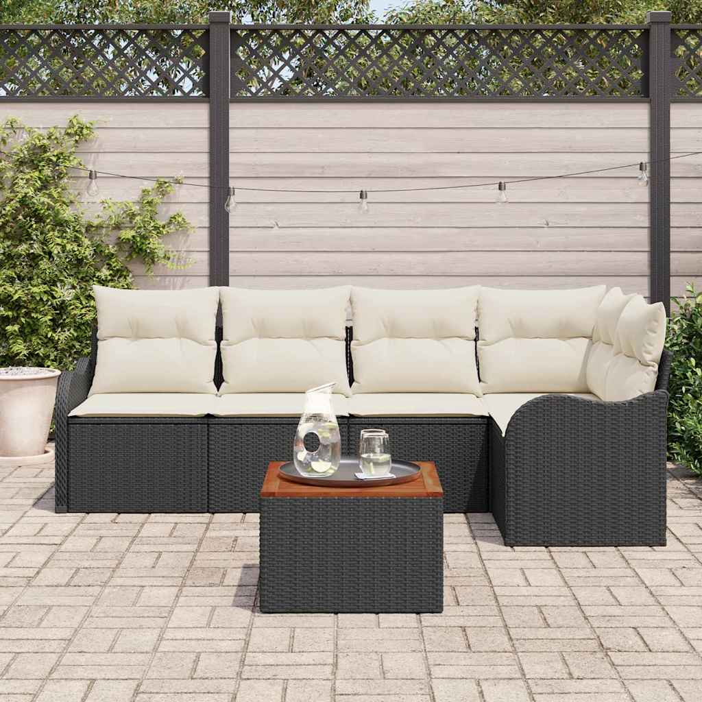 Garten-Sofa-Set 6 pcs Schwarz Poly Rattan