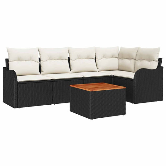 Garten-Sofa-Set 6 pcs Schwarz Poly Rattan