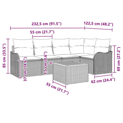 Garten-Sofa-Set 6 pcs Schwarz Poly Rattan