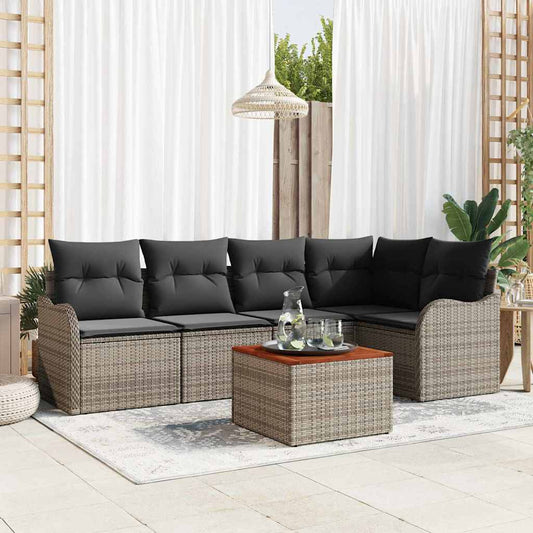 Garten-Sofa-Set 6 pcs Grau Poly Rattan