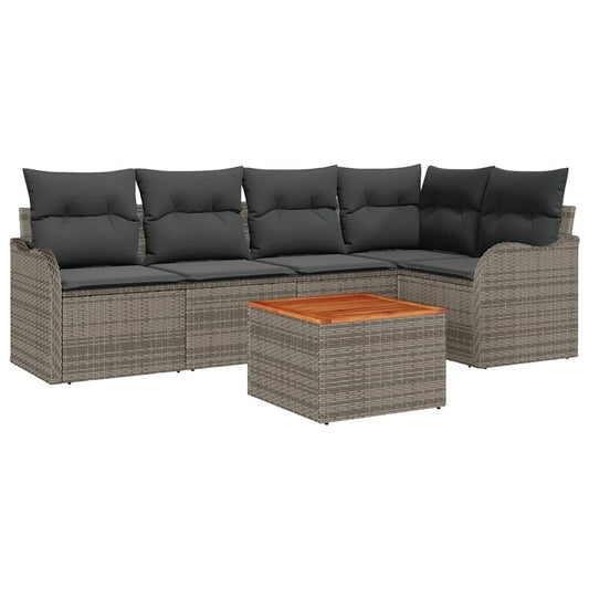 Garten-Sofa-Set 6 pcs Grau Poly Rattan