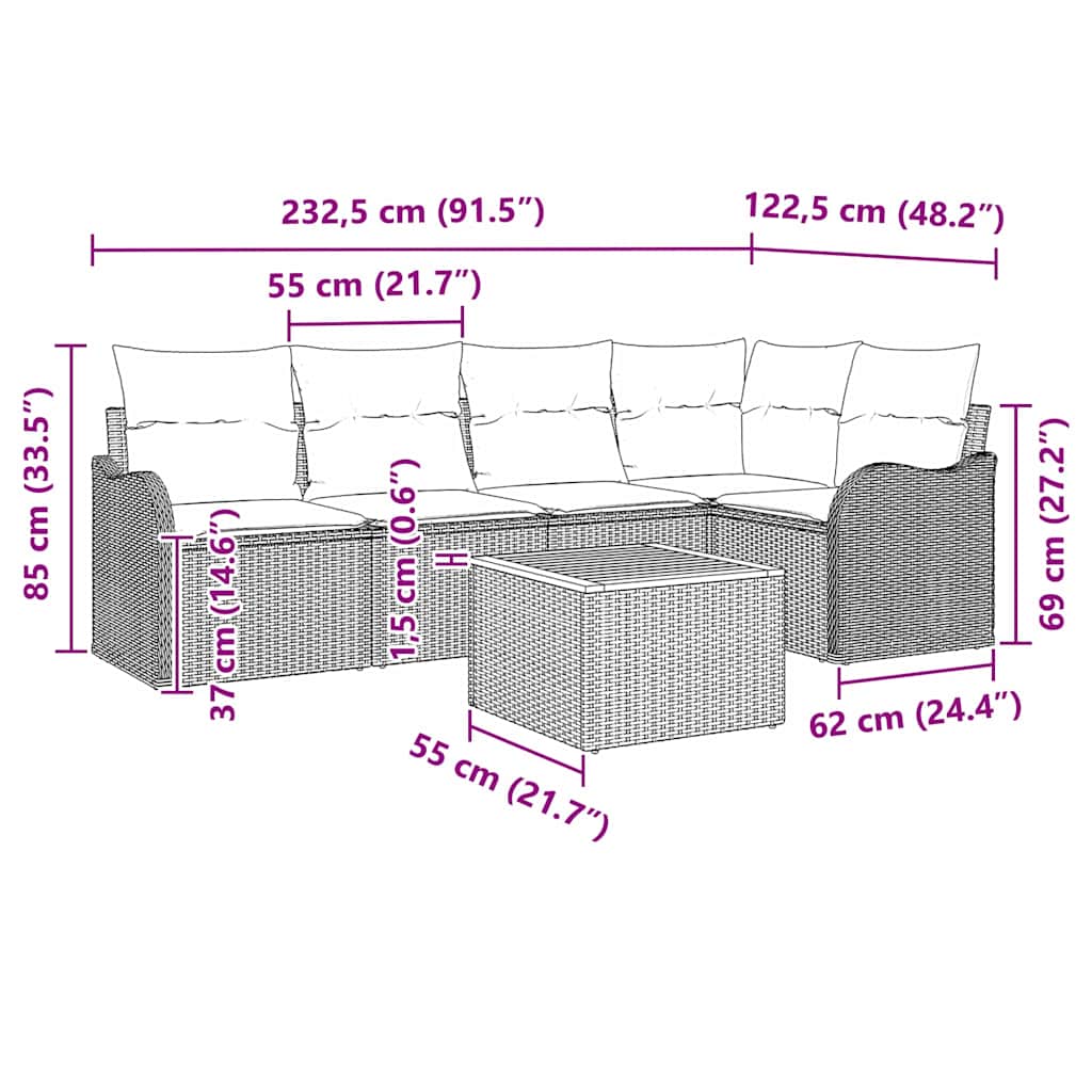 Garten-Sofa-Set 6 pcs Grau Poly Rattan