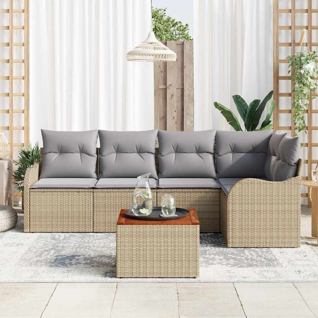 Garten-Sofa-Set 6 pcs Beige Poly Rattan