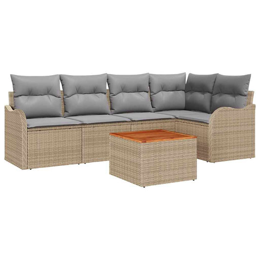 Garten-Sofa-Set 6 pcs Beige Poly Rattan