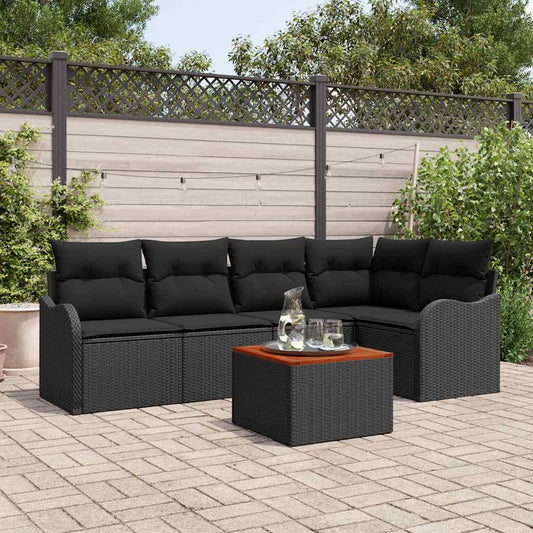 Garten-Sofa-Set 6 pcs Schwarz Poly Rattan