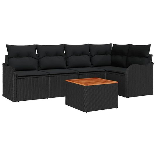 Garten-Sofa-Set 6 pcs Schwarz Poly Rattan