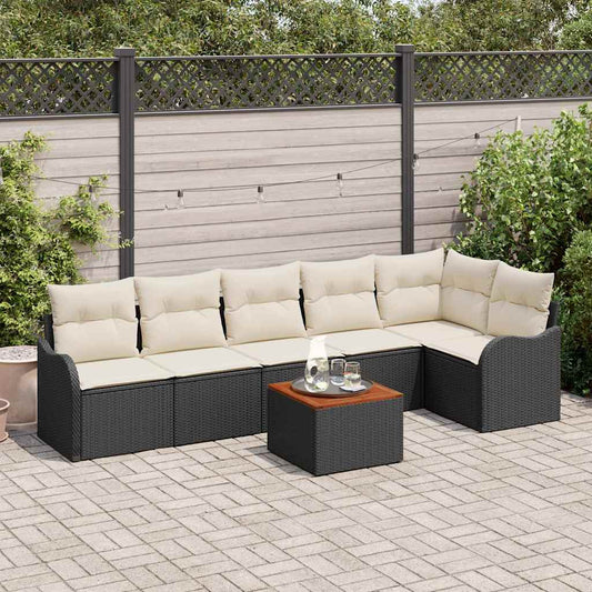 Garten-Sofa-Set 7 pcs Schwarz Poly Rattan