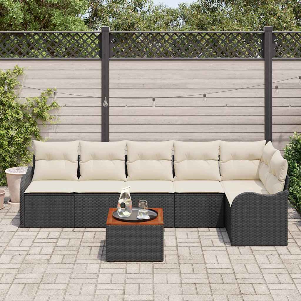 Garten-Sofa-Set 7 pcs Schwarz Poly Rattan