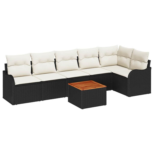 Garten-Sofa-Set 7 pcs Schwarz Poly Rattan