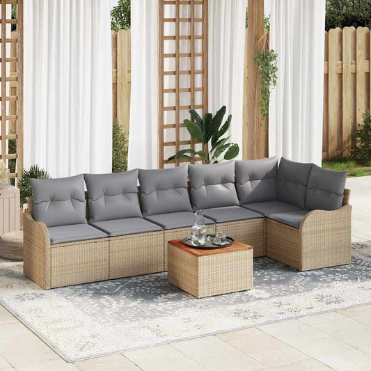 Garten-Sofa-Set 7 pcs Beige Poly Rattan