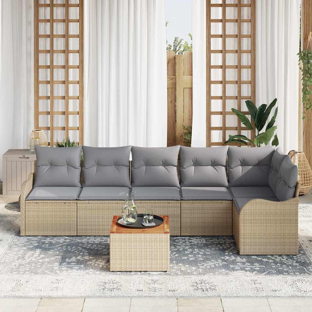 Garten-Sofa-Set 7 pcs Beige Poly Rattan