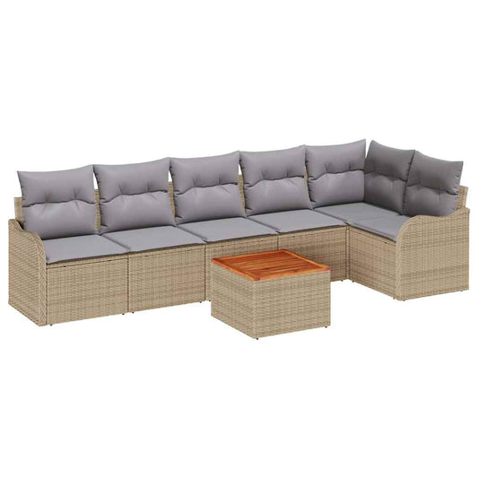 Garten-Sofa-Set 7 pcs Beige Poly Rattan